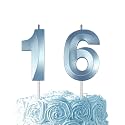 Blue Birthday Number 16 Candles for Wedding Party Cake Decorations