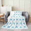 Blue Bowknot Flannel Fleece Blanket,Dreamy Princess Style Bedding Set Super Soft for Kids Teens,Watercolor Bow Geometric Grids Decor Flannel Blanket,40"x50"