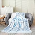 Blue Bowknot Throw Flannel Blanket,Damask Flower Fleece Fleece Blanket for Home Bedroom Decor Sofa Couch,Luxury Ribbon Bow Soft Bedding,40"x50"