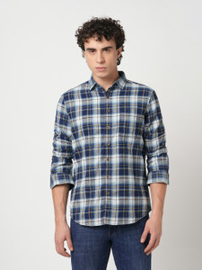 Blue Buddha Men Checkered Casual Yellow Shirt