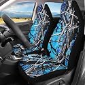 Blue Camo Oak Hunting Print Car Seat Covers, 2 Packs Durable Bucket Seat Protection, Car Accessories for Women Girls