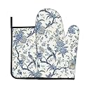 Blue Chinoiserie Oven Mitts and Pot Holders Sets 2 Pack