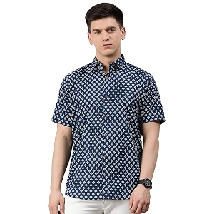 Blue Cotton Short Sleeves Shirts for Men-MMH0145-P