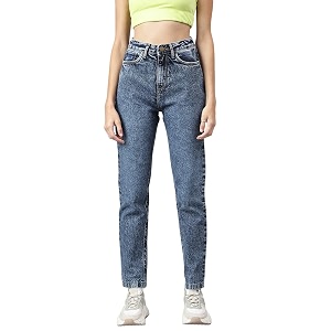 Blue Dark wash 5-Pocket high-Rise Mom Fit