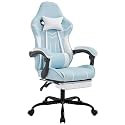 Blue Ergonomic Gaming Chairs for Adults, Swivel Height Adjustable Comfortable Office Desk Chair with Footrest and Lumbar Support, PU Upholstered Computer Chair with Headrest (Blue)