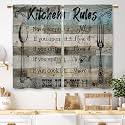 Blue Farmhouse Rustic Kitchen Curtains Vintage Kitchen Rules Small Short Cafe Window Curtains Barn Country Wooden Wood Plank Bathroom Window Drapes Treatment Tier Curtains (27.5x39 Inch)