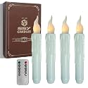 Blue Flameless Short Taper Candles, Real Wax Hand Dipped LED Battery Operated with Remote, Flickering Flame Lights for Festival Party Home Décor, 6.7 Inch Primitive Flameless Candles, 4PCS