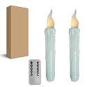 Blue Flameless Short Taper Candles, Real Wax Hand Dipped LED Battery Operated with Remote, Flickering Flame Lights for Festival Party Home Décor, 6.7 Inch Primitive Flameless Candles, 2PCS