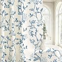 Blue Floral Cotton Shower Curtain, Cottage Farmhouse Fabric Curtain, 36x72