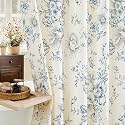 Blue Floral Cotton Shower Curtain, Cottagecore French Country, 72x90