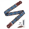 Blue Floral Guitar Strap - Real Thick Cowhide Ends,Safe Durable,2in Wide Soft Jacquard Embroidered Cotton Adjustable Guitar Straps for Acoustic,Bass &amp; Electric Guitars,Guitarists Gift Set