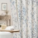 Blue Floral Linen Shower Curtain, Cottagecore French Country, 72x72