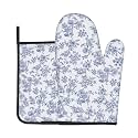 Blue Floral Oven Mitts and Pot Holders Sets - Vintage Kitchen Mitts Potholders 2 Pack Heat Resistant Light Blue Oven Gloves Hot Pads for Kitchen Baking Grilling Party