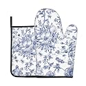Blue Floral Oven Mitts and Pot Holders Sets 2 Pack