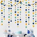Blue Gold Green Decorations Circle Dots Garland Metallic Gold Navy Blue with Sage Green Hanging Polka Dot Streamer for Birthday Bridal Shower Wedding Bachelorette Engagement Party Supplies