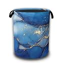 Blue Gold Marble Laundry Basket, Laundry Hamper Waterproof Oxford Cloth Tote Collapsible,Clothes Storage Bucket Decorative Toy Organizer For Bathroom Bedroom 16" x 20.8"