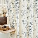 Blue Grey Floral Cotton Shower Curtain, Cottagecore French Country, 72x72