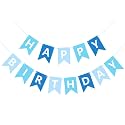 Blue Happy Birthday Banner Sign Happy Birthday Bunting Banner Garland for Kids Boys Baby 1st Birthdays Tea Party Decorations Bunting Flag Birthdays Party Supplies