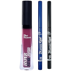 blue heaven soft kajal eyeliner blue 031g amp hyperstay liquid matte finish lipcolorwild plum-07 6ml amp 2x intense kajal pencil black shock 035g