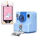 Blue Kids Instant Print Camera +Pink Kids Smart Phone Bundle, Camera with 32GB & 2 Rolls Paper + 3.5" Touchscreen Phone with Dual Cameras, Learning Games, Music, Gifts for Boys & Girls Ages 3–12