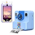 Blue Kids Instant Print Camera +Purple Kids Smart Phone Bundle, Camera with 32GB & 2 Rolls Paper + 3.5" Touchscreen Phone with Dual Cameras, Learning Games, Music, Gifts for Boys & Girls Ages 3–12