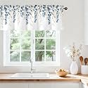 Blue Leaves Valance Curtains for Windows, Sheer Rod Pocket 54x18 in