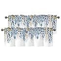 Blue Leaves Window Valance, Short Rod Pocket Curtain Sheer 42x12 in