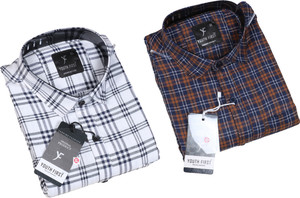 blue martin men checkered casual multicolor shirt pack of 2