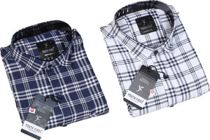 blue martin men checkered casual multicolor shirt pack of 2