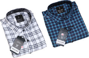 blue martin men checkered casual multicolor shirt pack of 2