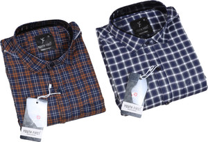blue martin men checkered casual multicolor shirt pack of 2