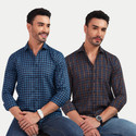 BLUE MARTIN Men Regular Fit Checkered Spread Collar Casual Shirt (Pack of 2)