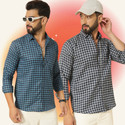 BLUE MARTIN Men Regular Fit Checkered Spread Collar Casual Shirt (Pack of 2)