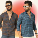 BLUE MARTIN Men Regular Fit Checkered Spread Collar Casual Shirt (Pack of 2)