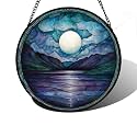 Blue Moon Lake Stained Glass Window Hanging Suncatcher Gift for Women 9.8"