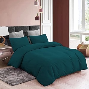 3 piece duvet cover single bed sizesoft washed microfiber -with 4 corner ties -1 duvet cover 6134x9134 inches with 2 pillowcases 1834x2834 inches teal color