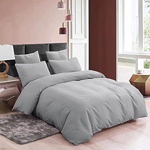 3 piece duvet cover double bed sizesoft washed microfiber -with 4 corner ties -1 duvet cover 9134x10134 inches with 2 pillowcases 1834x2834 inches silver color