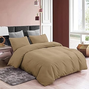 3 piece duvet cover single bed sizesoft washed microfiber -with 4 corner ties -1 duvet cover 6134x9134 inches with 2 pillowcases 1834x2834 inches beige color