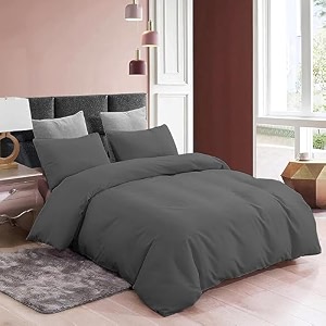 3 piece duvet cover double bed sizesoft washed microfiber -with 4 corner ties -1 duvet cover 9134x10134 inches with 2 pillowcases 1834x2834 inches dark grey color