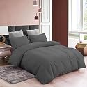 3 Piece Duvet Cover Double Bed Size,Soft Washed Microfiber -with 4 Corner Ties -1 Duvet Cover (91"x101" Inches) with 2 Pillowcases (18"x28" Inches) Dark Grey Color