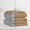 350 GSM Microfiber Reversible Comforter Double Bed Blanket/Rajai/Quilt/Dohar (90" x 100") Restful Sleep Box Stitch Comforter for Double Bed Silver/Beige Color