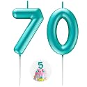 Blue Number 70 Candle Happy Birthday 3D Number Candles for Birthday Cake Party Decoration Wedding Anniversary Celebration Supplies
