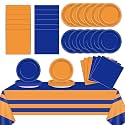 Blue and Orange Party Supplies Plates Napkins Tablecloth Set Serves 24