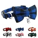 Blue Plaid Bowtie Breakaway Dog Collar with Bell Puppy Collar with Bells