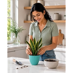 Blue Plastic Flower Pot for Indoor
