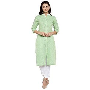 Blue Printed Three Quarter Sleeves Cotton KurtiXS
