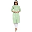Blue Printed Three Quarter Sleeves Cotton KurtiXS