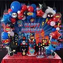 Blue Red Black white Balloon Garland Arch Kit 140PCS with backdrop card stickers Large Starburst mylar balloons for Spider Theme boy birthday Party Man Superhero inspired decorations