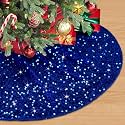 Blue Sequin Christmas Tree Skirt Glitter Thick Velvet Little Trees Skirts 21 Inch Xmas Tree Skirt Mat Sequence Tree Skirts Santa Decor Pencil Trees Skirt for 4FT Tree Base Christmas Decor