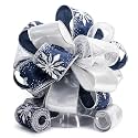Blue Snowflake Christmas Tree Topper Bow 11" with 4 Ribbon Streamers x 3 Yards Long Each for Holidy Elegant Fancy Home Décor Indoor